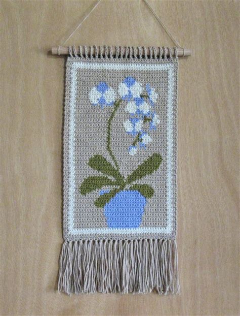 Crochet Pattern White And Violet Orchids Wall Hanging Home Etsy