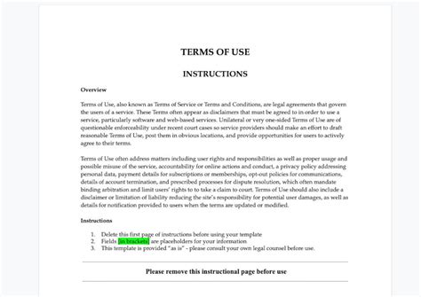 Terms And Conditions Terms Of Use Template Word Etsy