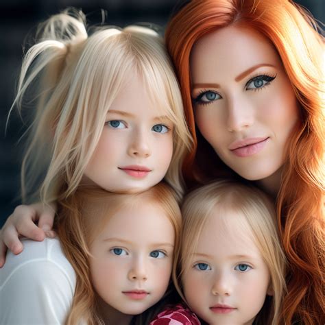 A Redheaded Mother With A Blonde Haired Mother And Their Blo By