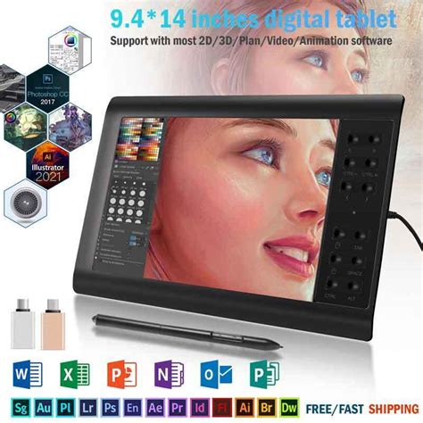 Digital Graphic Drawing Tablet With Screen Pen Display 22 Shortkey