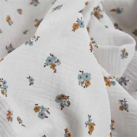 Tissu Double Gaze Fleurs Epia Blanc