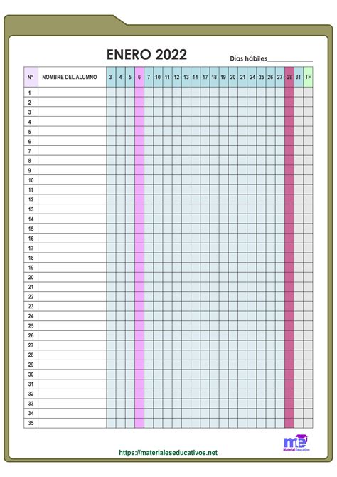 Registro De Asistencia Ciclo Escolar Hojas De Asistencia