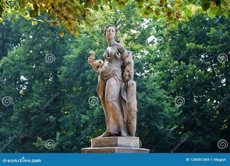 Sandstone Statues In The Saxon Garden Warsaw Poland Made Before