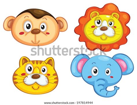 Vector Zoo Animal Faces Set Stock Vector Royalty Free 197814944