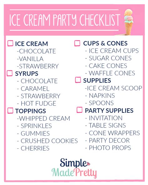 Ice Cream Party Checklist