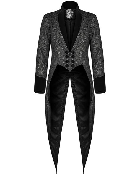 Punk Rave Mens Gothic Tailcoat Jacket Black Brocade Steampunk