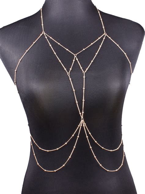 Gold Body Chain Bralette Alloy Beach Body Harness Jewelry Milanoo