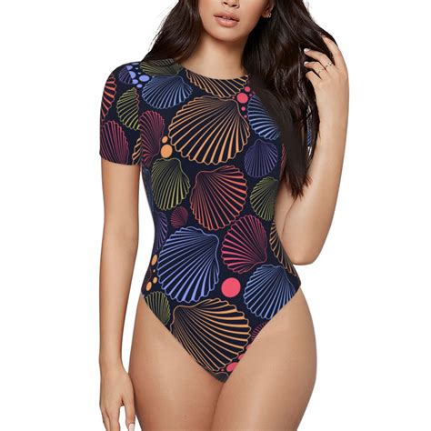 Easygdp Colorful Shells Womens One Piece Swimsuit Slim Fit Crew Neck