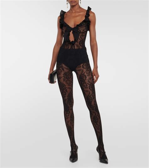 Floral Lace Catsuit In Black Alessandra Rich Mytheresa