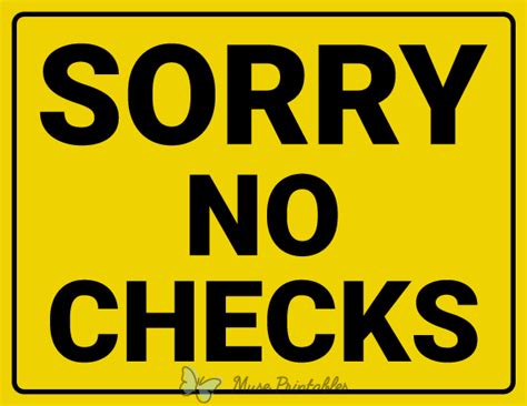 Printable Sorry No Checks Sign