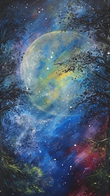 Premium AI Image | A painting of a moon and stars