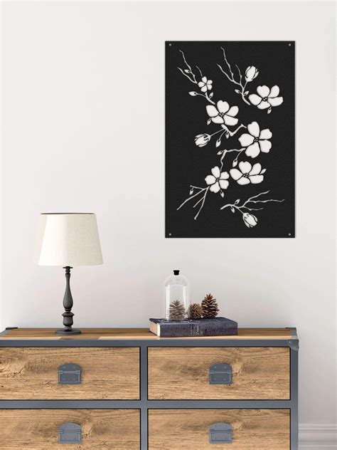 Floral Black & White Metal Wall Panel Decor | Hencely Home Decor ...