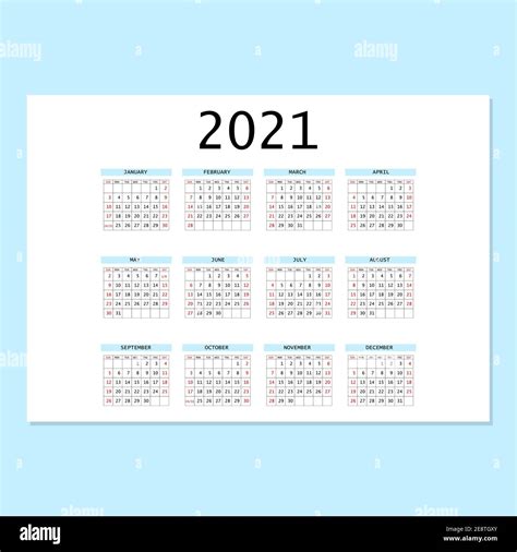 2021 Calendar Planner Corporate Week Template Layout 12 Months