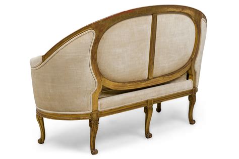 Pair Of French Louis Xvi Giltwood Beige Upholstered Canapes Settees