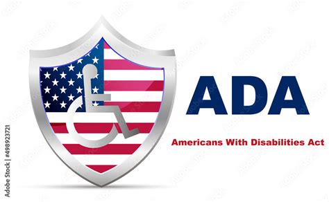 Ada Americans With Disabilities Act Shield With Usa Flag And Wheelchair On A White Background