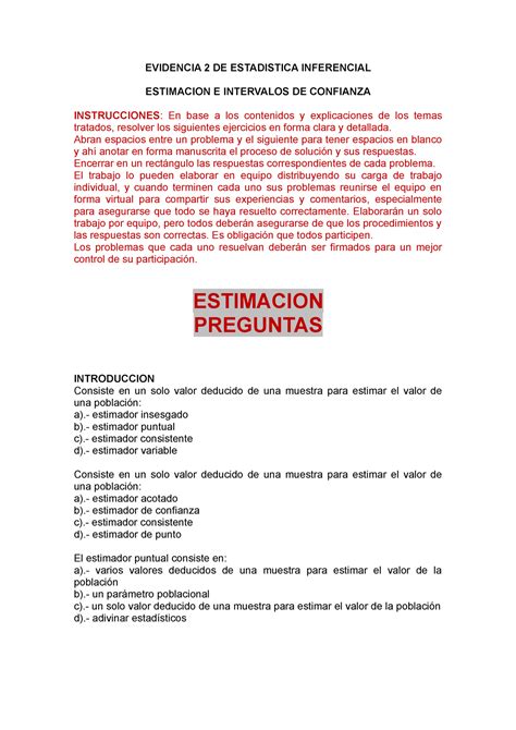 Ad Evidencia Sr Estimacion E Intervalos De Confianza Evidencia