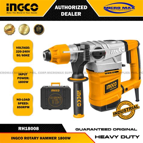 INGCO ROTARY HAMMER 1800W RH18008 SDS Plus Chuck System Lazada PH