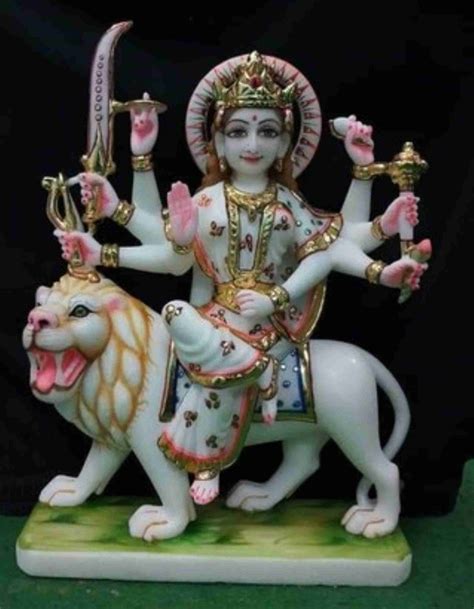 Painted Hindu Multicolor Marble Durga Statue For Worship Size 24