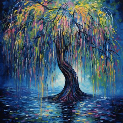 Canvas Wall Decor Colorful Weeping Willow Stretched Matte Canvas Wall Hanging Room Decoration