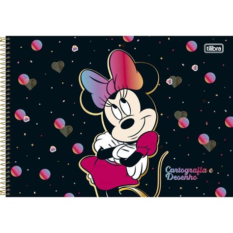 Caderno De Desenho Espiral Capa Dura 80fls Preto Minnie Mouse Tilibra