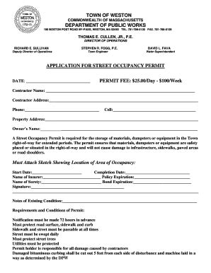 Fillable Online Weston APPLICATION FOR STREET OCCUPANCY PERMIT Weston