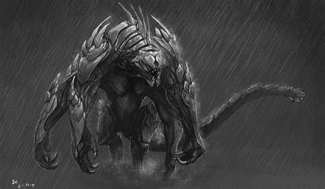 B W Sketch Of A Kaiju Type Monster Armored Kaiju Concept Alien Concept