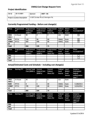 Fillable Online Cmaq Cost Change Request Form Project Identification