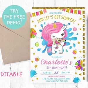 Unicorn Water Gun Invitation Unicorn Soaked Invitation Let S Get