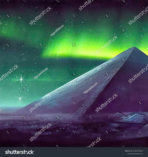 Egyptian Pyramids During Aurora Borealis Stock Illustration 2205778063