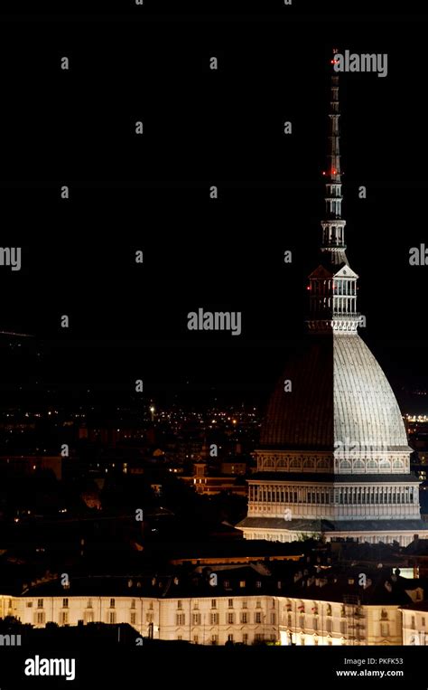 Panoramic Night View Over Turin And The Mole Antonelliana Italy 20 06