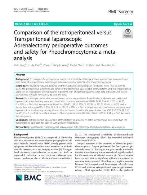 Pdf Comparison Of The Retroperitoneal Versus Transperitoneal