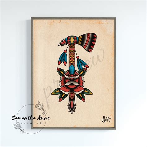 Old School Tattoo Tomahawk Print Native American Tomahawk - Etsy