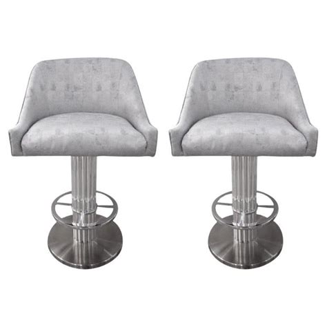 Set Of Three Excalibur Brass Bar Stools With Suede Seats By Design