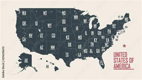 Map Of The United States Of America With Borders And Abbreviations For