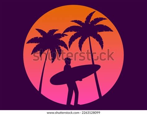 Surfer Surfboard Sunset Background Silhouette Surfer Stock Vector ...