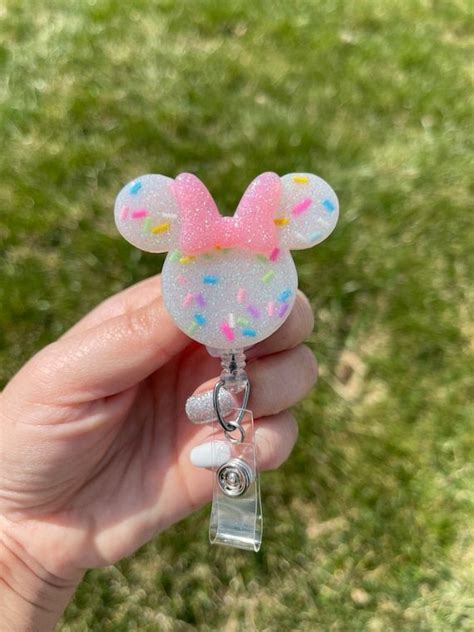 Sprinkle Minnie Inspired Badge Reel Disney Badge Holder Badge Clip