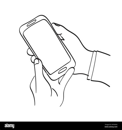 Line Art Closeup Hand Holding Blank Screen Smartphone Illustration