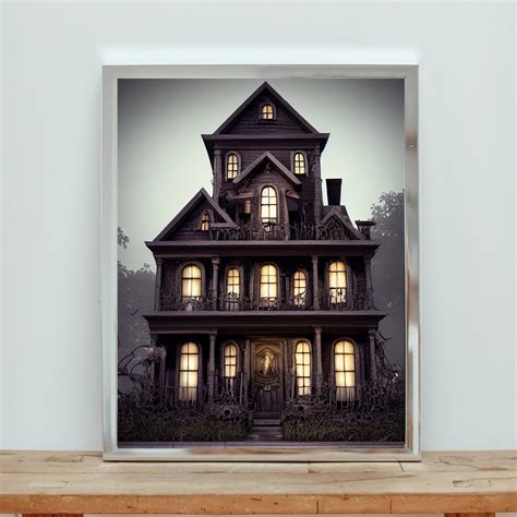 Surreal Halloween Haunted House Fine Art Print, Vintage Halloween Ai ...