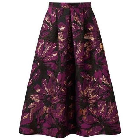 Purple Floral Jacquard Midi Skirt 32 Liked On Polyvore Featuring