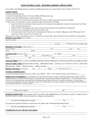 Fillable Online TOWN OF RICE LAKEBUILDING PERMIT APPLICATION Fax Email