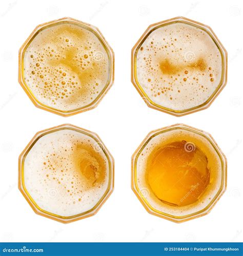 Beer Bubbles In Glass Cup On White Background Top View Collection Beer Bubbles Isolated On