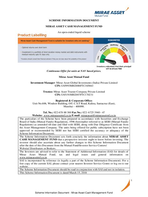 Fillable Online Scheme Information Document Mirae Asset Tax Fax