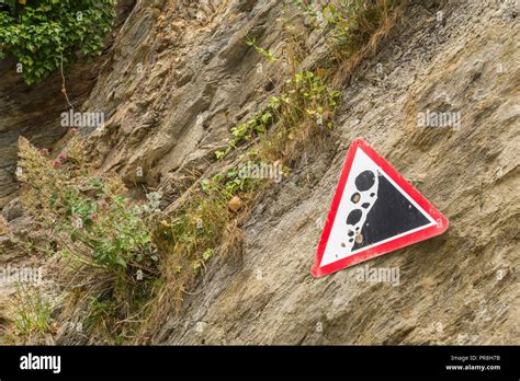 Caution Falling Cliffs Warning Sign High Resolution Stock Photography