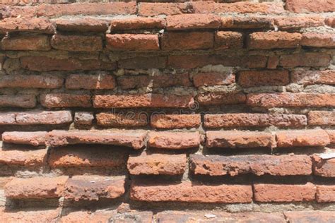 Oud Bakstenen Muurpatroon Gebarsten Rode Bakstenen Muur Stock Foto