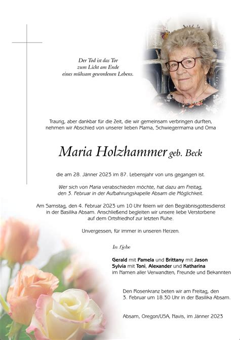 Maria Holzhammer Bestattung Ebenbichler