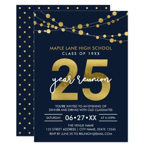 Blue Strings of Lights 25 Year Class Reunion Invitation | Zazzle ...