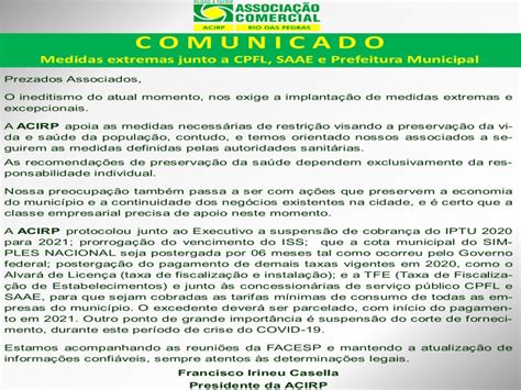 COMUNICADO DE MEDIDAS Associação Comercial e Industrial de Rio das Pedras