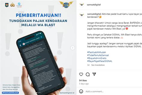 Foto Tunggakan Pajak Kendaraan Akan Dikirim Lewat Pesan Whatsapp