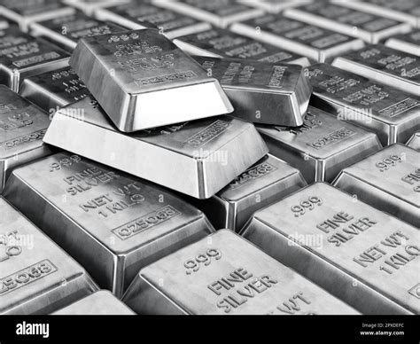 Silver ingots stack background. 3D illustration Stock Photo - Alamy