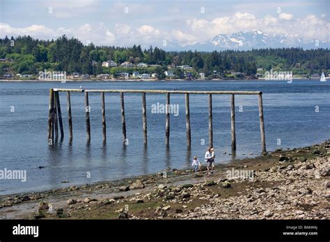 Family on beach - Fort Ward State Park, Washington Stock Photo - Alamy